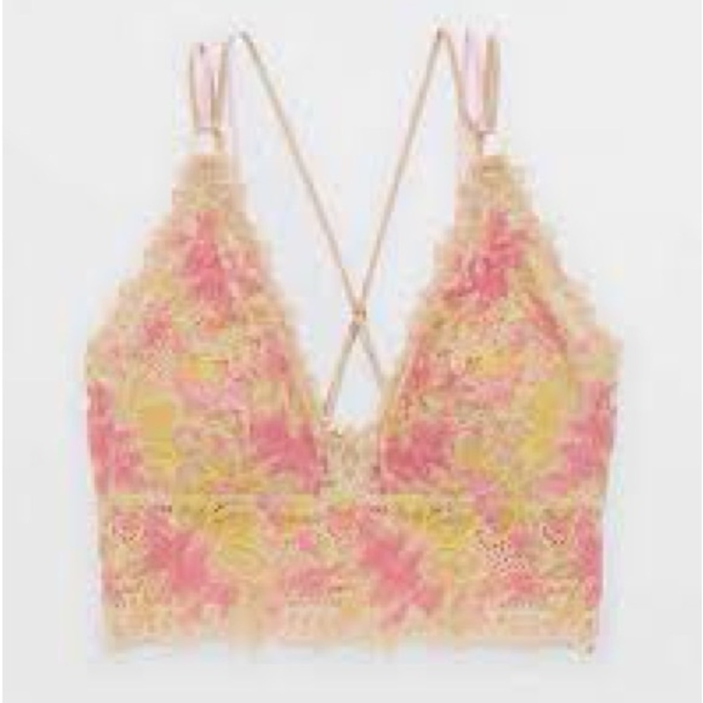 AERIE Sunkissed Lace Plunge Bralette Pink Orange‎ size XL